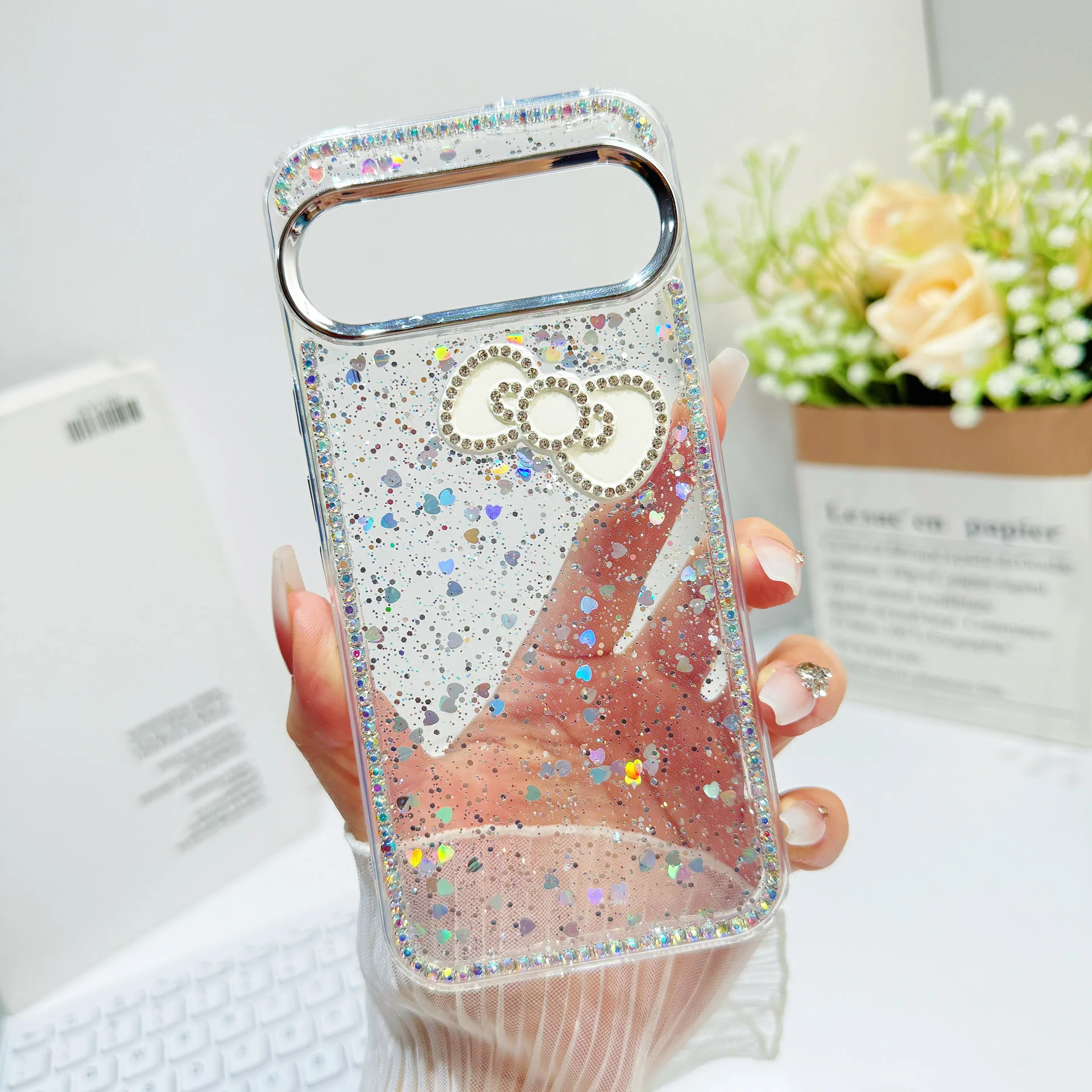 Luxury Glitter Rhinestone Bowknot Sequin Phone Case - Shockproof Bling Transparent Cover