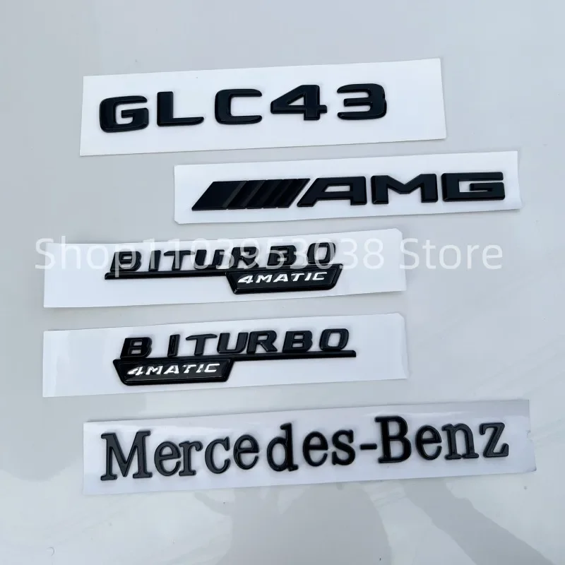 3D ABS Glossy Black GLC43 Emblem Letters Biturbo 4MATIC Fender Badge AMG Sticker For Mercedes GLC43 AMG X253 Accessories