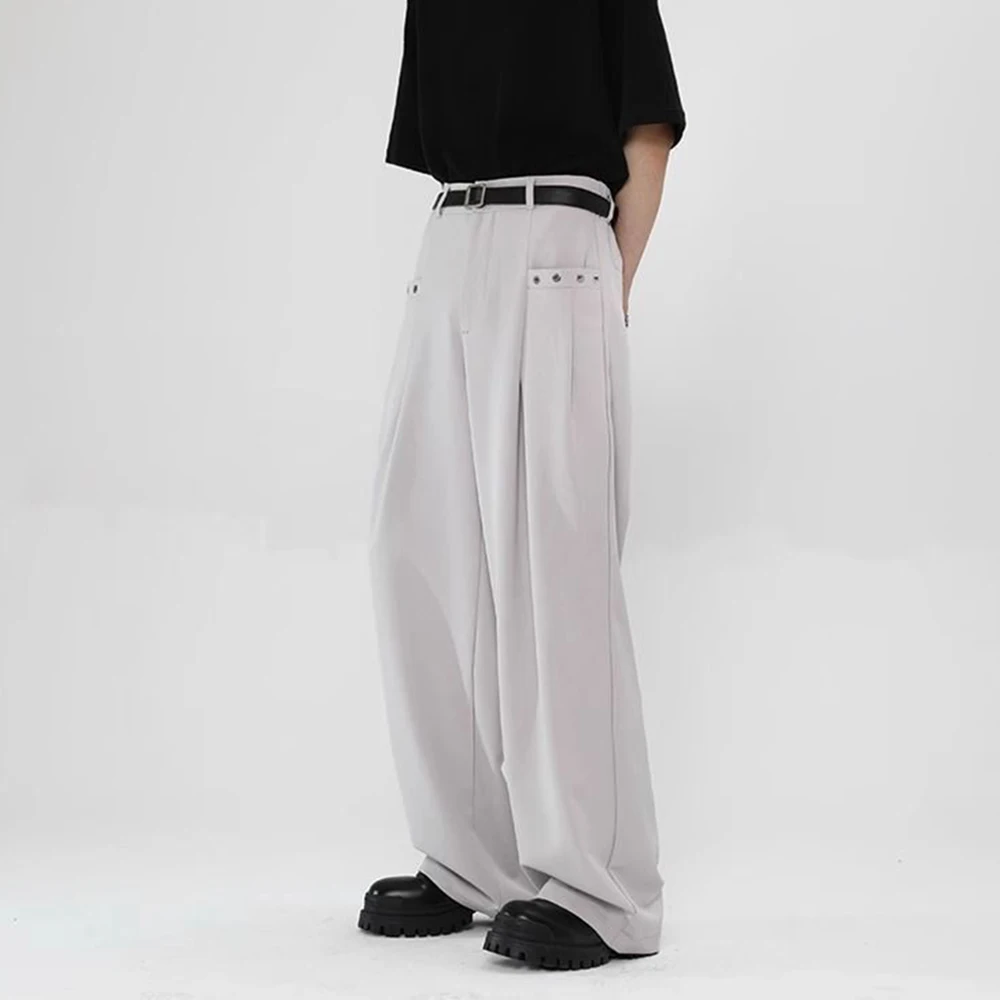 Mens Y2k Basic High Waist Casual Pants 2024 New Genderless Fashion Individuality Pocket Simple Solid Color Wide Leg Pants Unisex