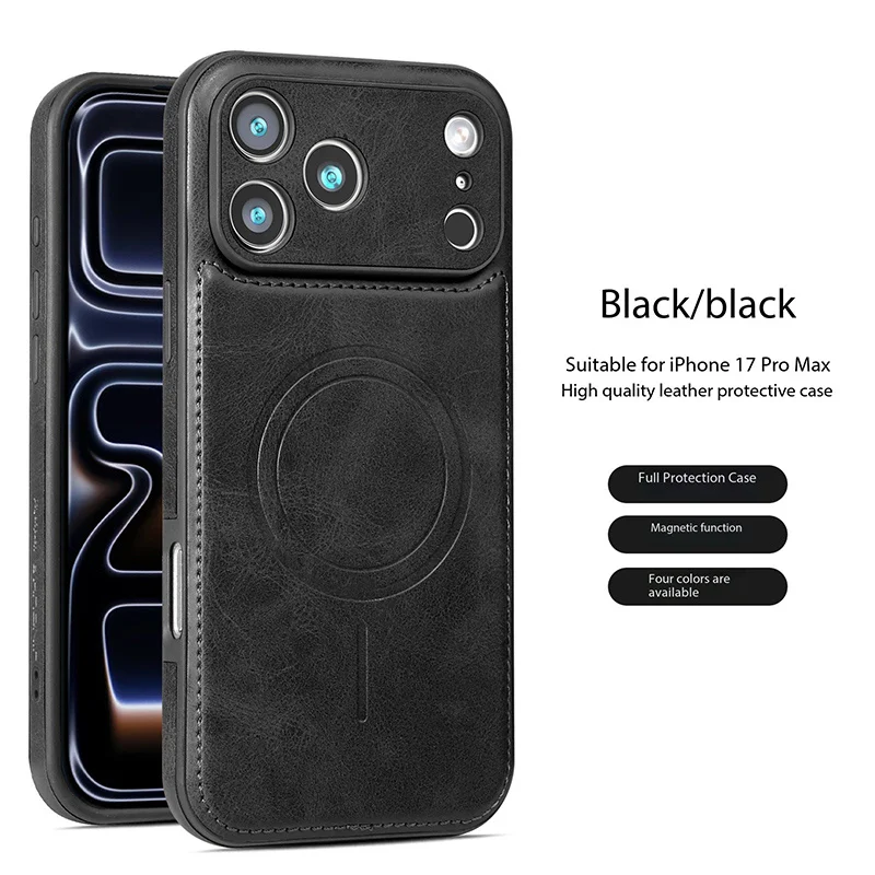 Luxury PU Leather Magnetic Phone Case with Wireless Charging & Shockproof Cover