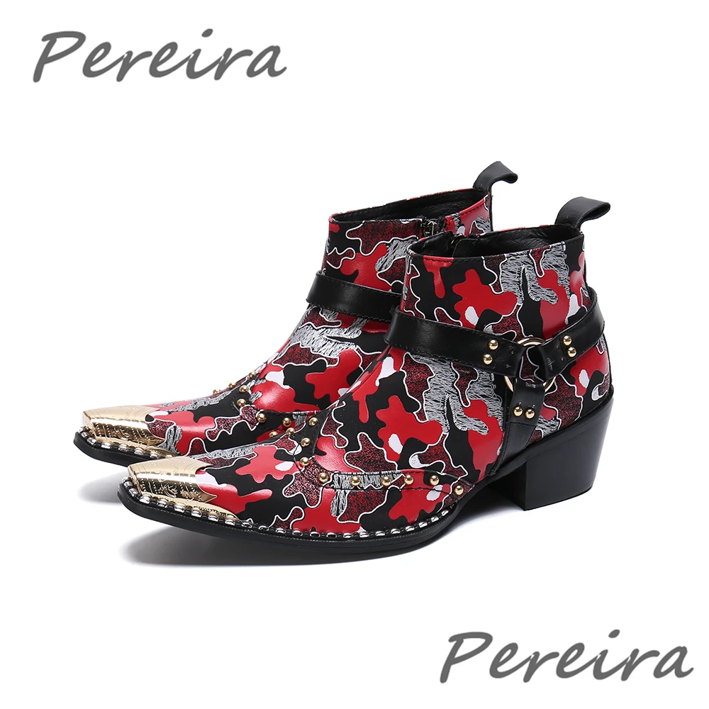 

Красная Женская обувь в британском стиле с металлическим острым носком с заклепками и боковой молнией, короткие ботинки, деловые Ботинки Челси из натуральной кожи