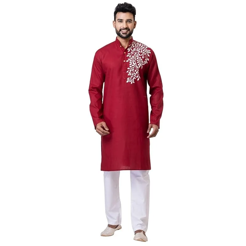 Stehkragen Muslimisches Hemd Herrenkleidung Folk Kaftan Musulman Kurta Indische islamische Kleidung Nationaler bedruckter nationaler Stil – Detail 5
