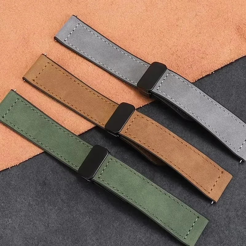Magnetic Leather Silicone Hybrid Watch Strap Bracelet, 46mm