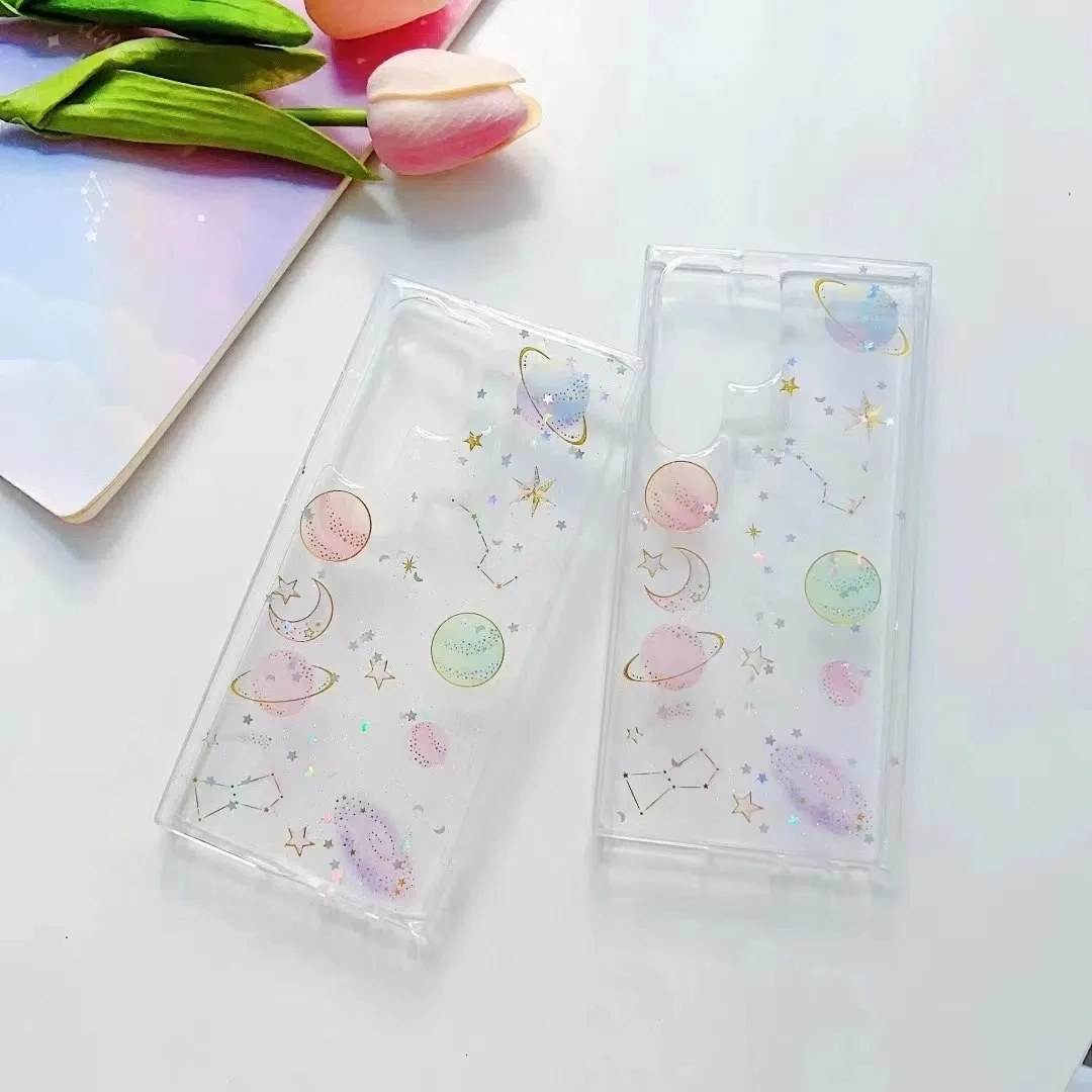 Cute Transparent Glitter Planet Phone Case For Samsung S23 S22 S20 S21 Ultra FE Plus A52 A53 A32 A14 A33 A23 Note 20 Soft Cover- S278cbabff1214b93bfaaf28f57c3d391r