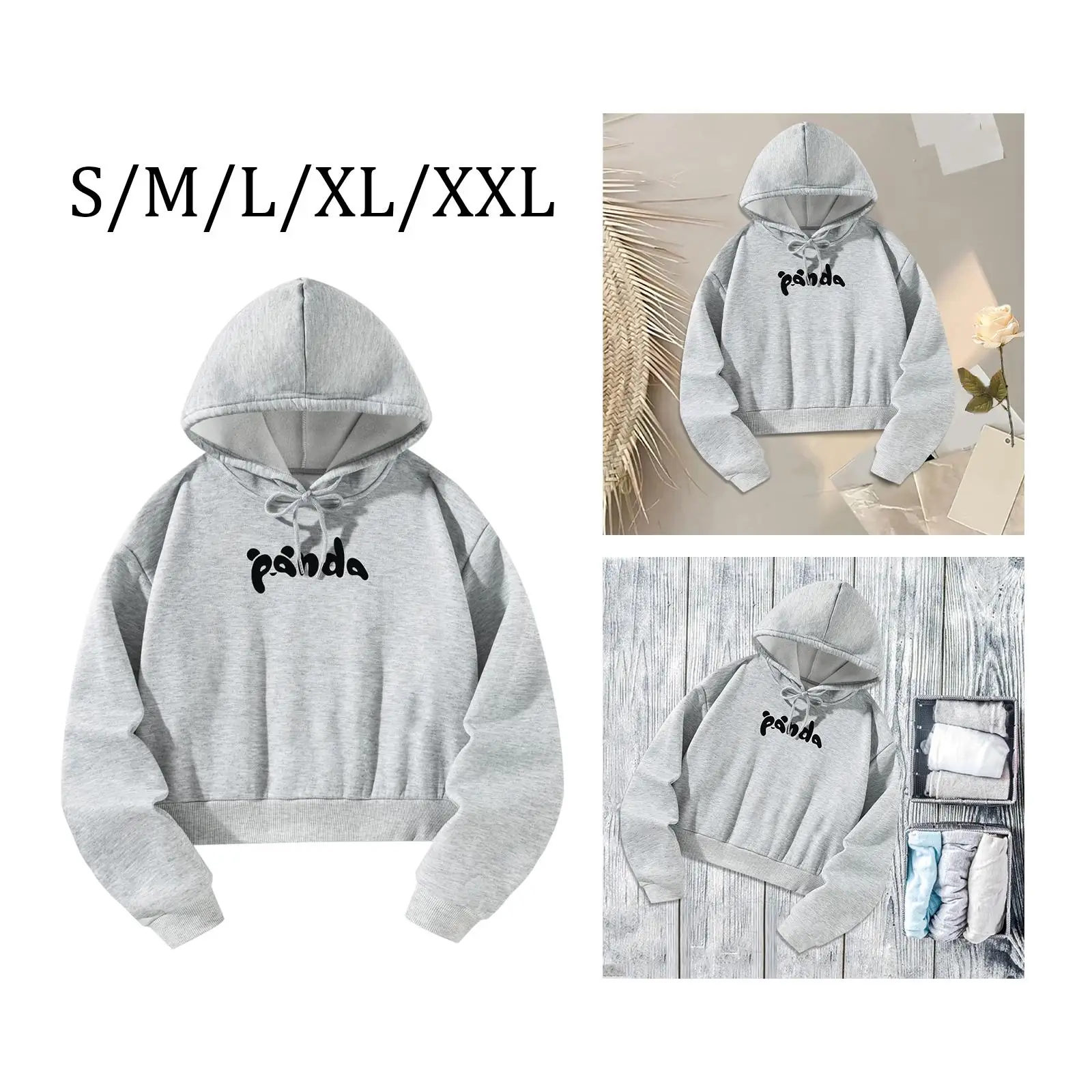 Sweatshirt Black Letters Grey Athletic Cozy Long Sleeve Comfortable Fall Cloth Stylish Women Casual Hoodie Sport Pullover Hoodie