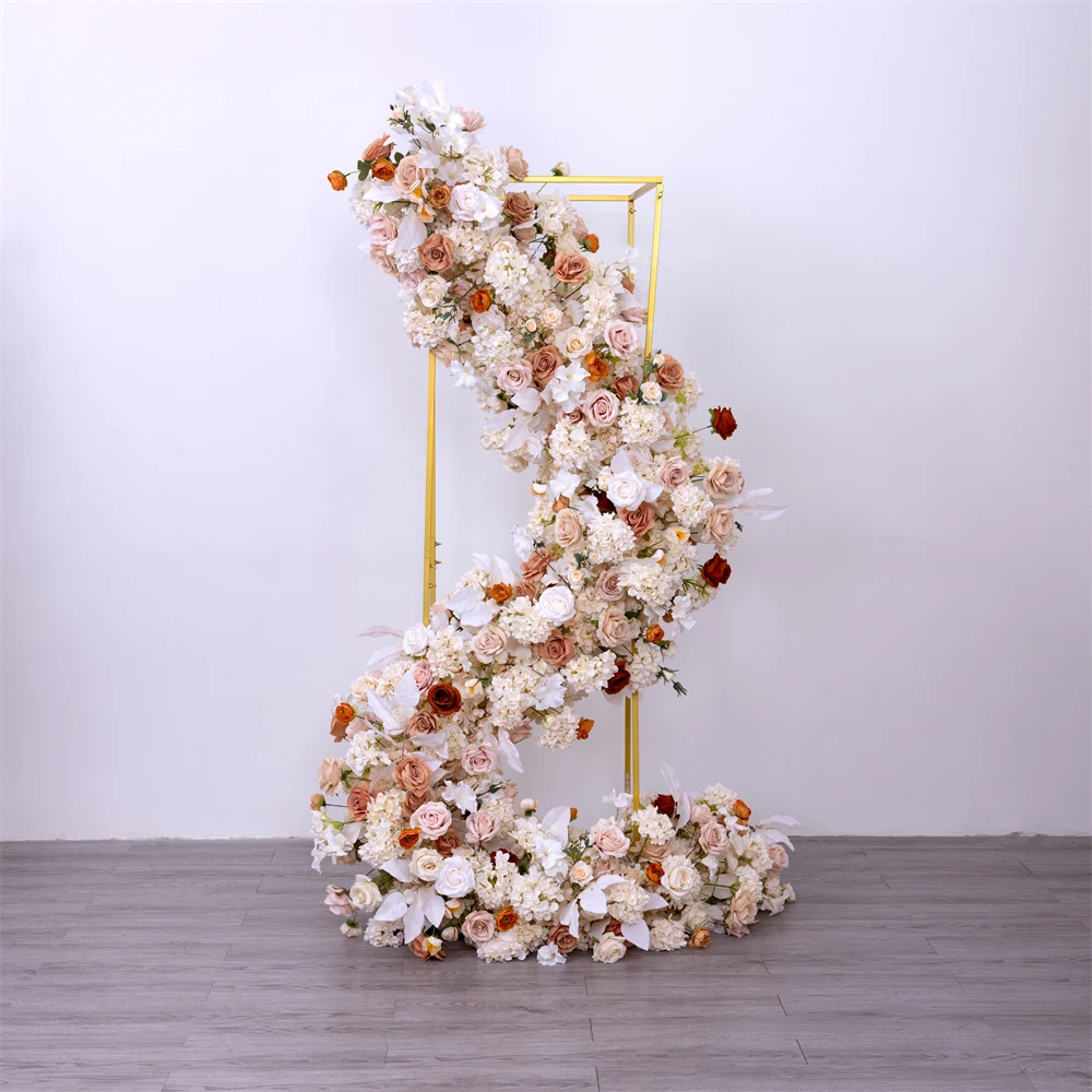 

1.6x0.6m Autumn Artificial Flower Row Wedding Backdrop Decoration with Champagne Rose Hydrangea Dahlia Flower Floral Arrangement