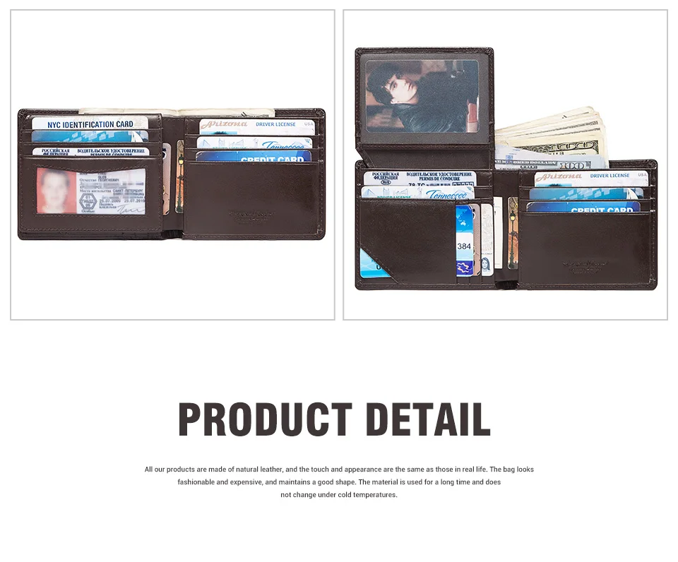 Real Leather RFID Trifold Wallet for Men - Slim Airtag Card Holder with ID Window