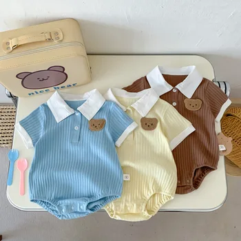 2023 abbigliamento per bambini estate nuovo cartone animato orso neonato pagliaccetto tuta a maniche corte in cotone lavorato a maglia