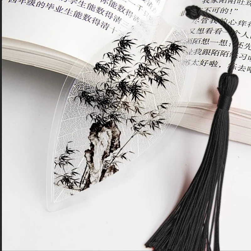 Chinese Leaf Design Bookmark com borlas para amigos, estudantes presente, estilo clássico marcadores para livros, material escolar