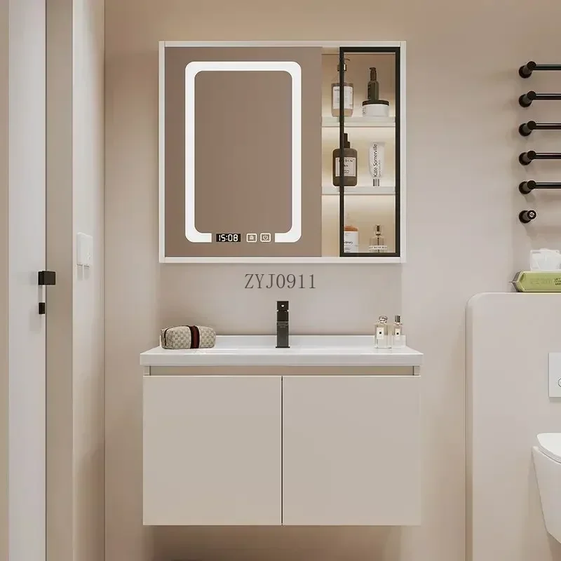*White Display Bathroom Cabinets Integrated Ceramic Washbasin Wall Mirror Drawer Bathroom Cabinets Toilet Furniture