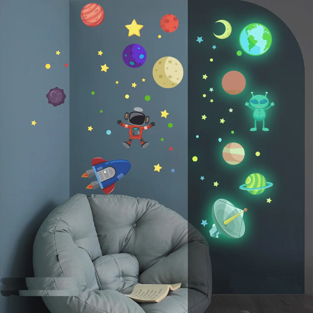 Cartoon Space Aliens Luminous Wall Stickers Kids Room Decoration Glow In The Dark luminous wall stickers,wall stickers,vinyl decal stickers