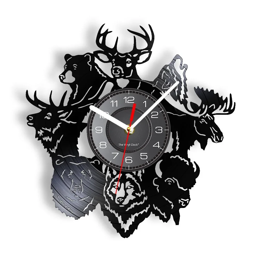 

Wild Animals Vinyl Wall Clock Deer Wolf Bear Ox Forest Wildlife Nature Laser Cut Longplay Wall Watch Living Room Decor Artwork