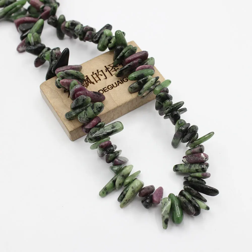 APDGG 5 Strands Natural Red and Green Ruby Top-drilled Freeform Fancy Loose Beads 15.5