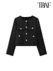 TRAF-Cropped Jacket with Golden Buttons for Women, O Neck, Long Sleeve, Female Outerwear, Chic Tops, Fashion 5