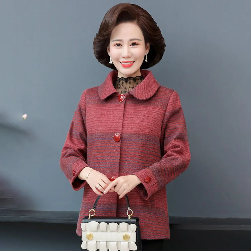 New Mother Autumn Short Coat Fashion Woolen Plaid Middle-Aged And Elderly Women Are Spring And Autumn Woolen Loose Casual Coat .