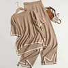 Elegant O-neck Side Slit Pullover Short Sleeve Wide Leg Pants 2-pieces New In Sets Women Solid Casual Sweatshirt Spring Summer 4