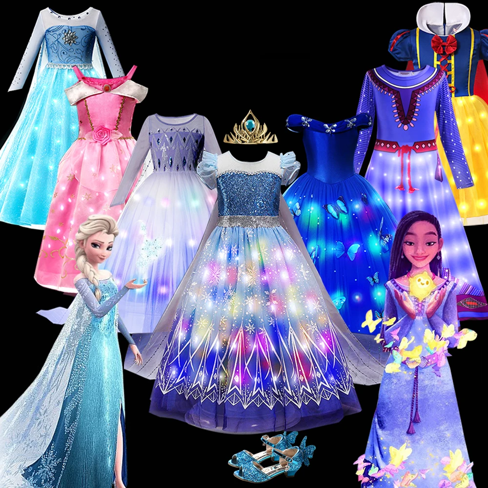 thumbnail image 2 of Disney-vestido de princesa con luz LED para niña, disfraz de Frozen, Elsa, Anna, Rapunzel, Carnaval, Halloween, graduación, Wish Asha, 2 of 5