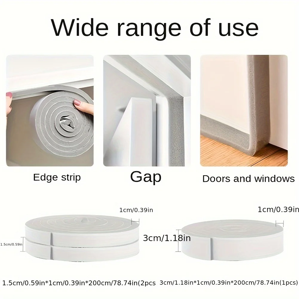 Door Seal Strip 1/2pcs Self-adhesive Sponge Seal Cuttable Waterproof Soundproof Windshield Impact Seal Door Frame Cabinet Wear Protection Tool