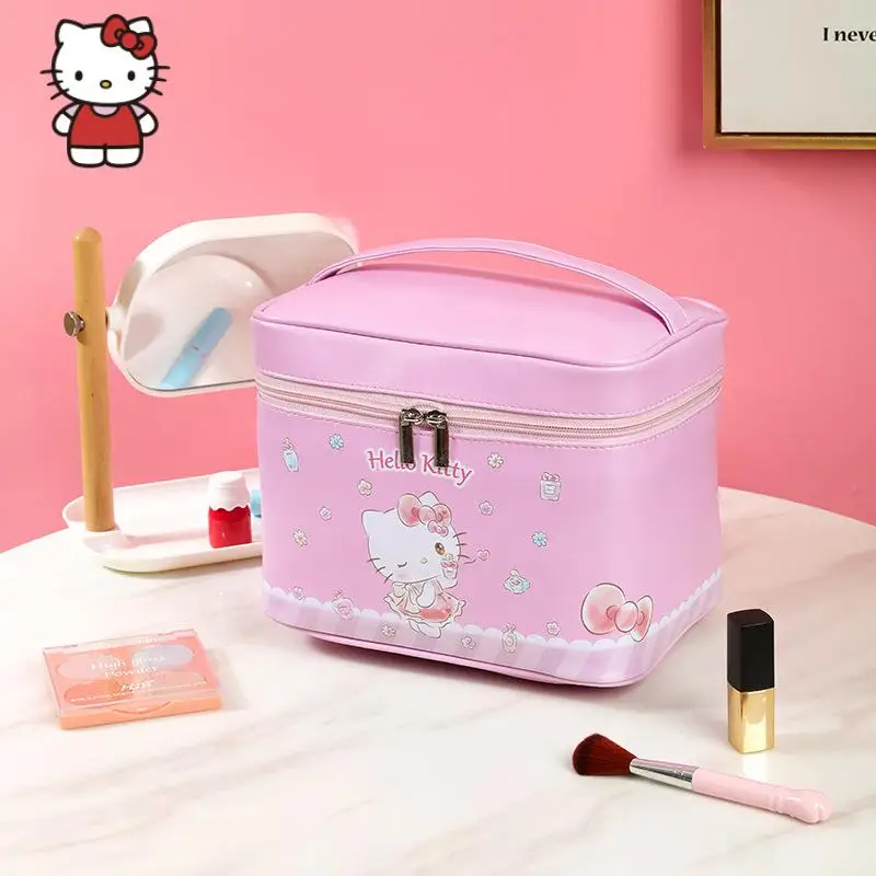Kawaii Cartoon Hello Kitty Sanrio Cosmetic Bag Kuromi Anime Pu Waterproof  Wash Case High-Capacity Multi-Function Storage Bag