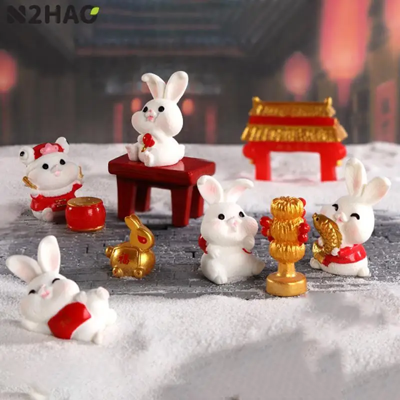 

1pc Cute Chinese New Year The Rabbit Zodiac Micro Landscape Dollhouse Small Bunny Miniature Ornament Resin Home Decoration 2023