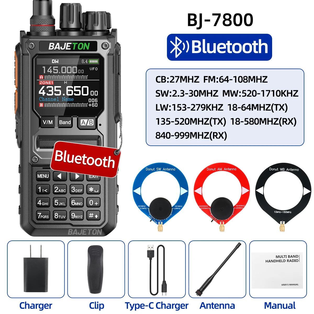 BAJETON BJ-7800無線機 NOAA SW MW LW AM SSB CB 10W受信 ワイヤレス
