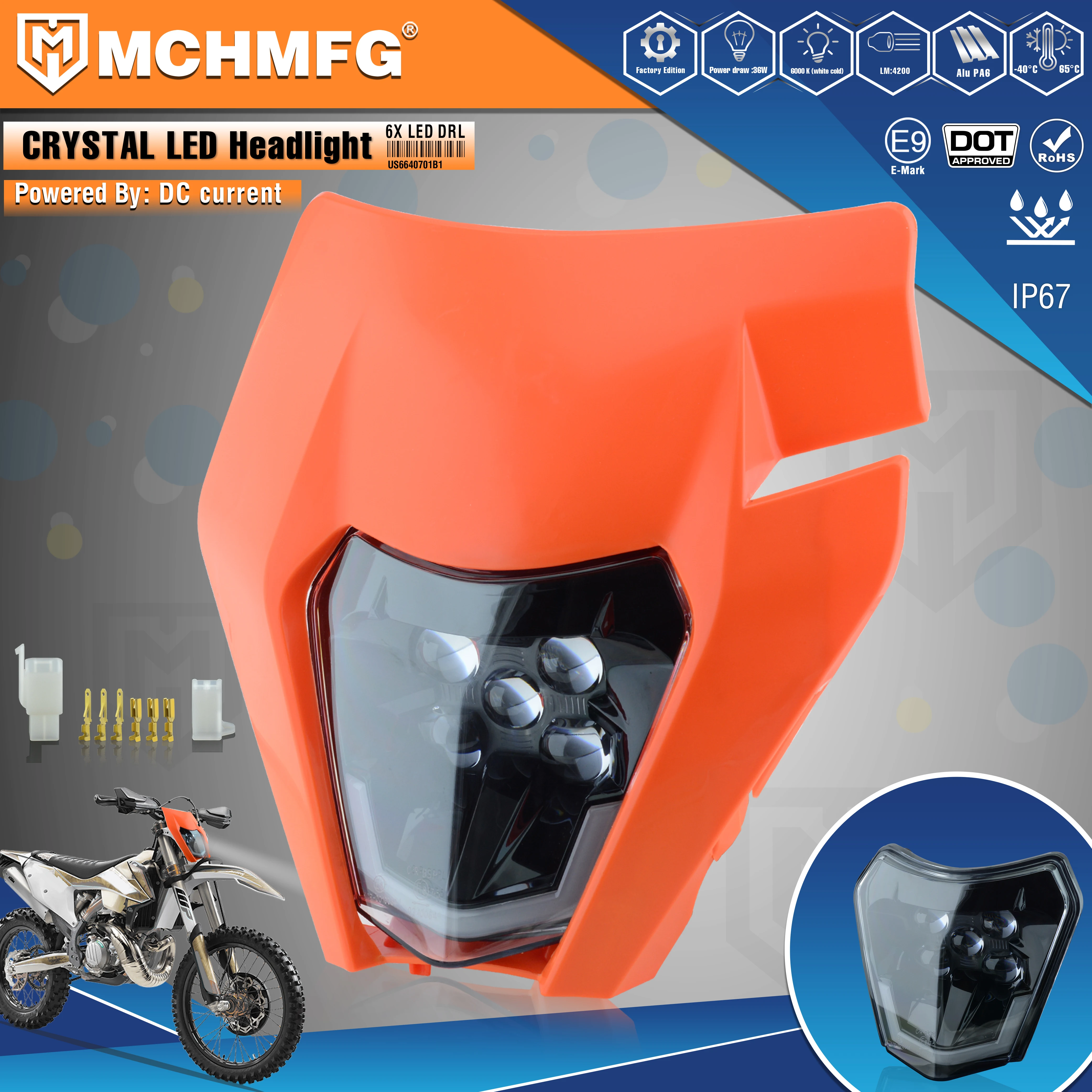 

MCHMFG Dirt Bike Motorcycle Headlight Headlamp FOR KTM EXC EXCF SX SXF XC XCF XCW XCFW 125 250 300 350 450 530