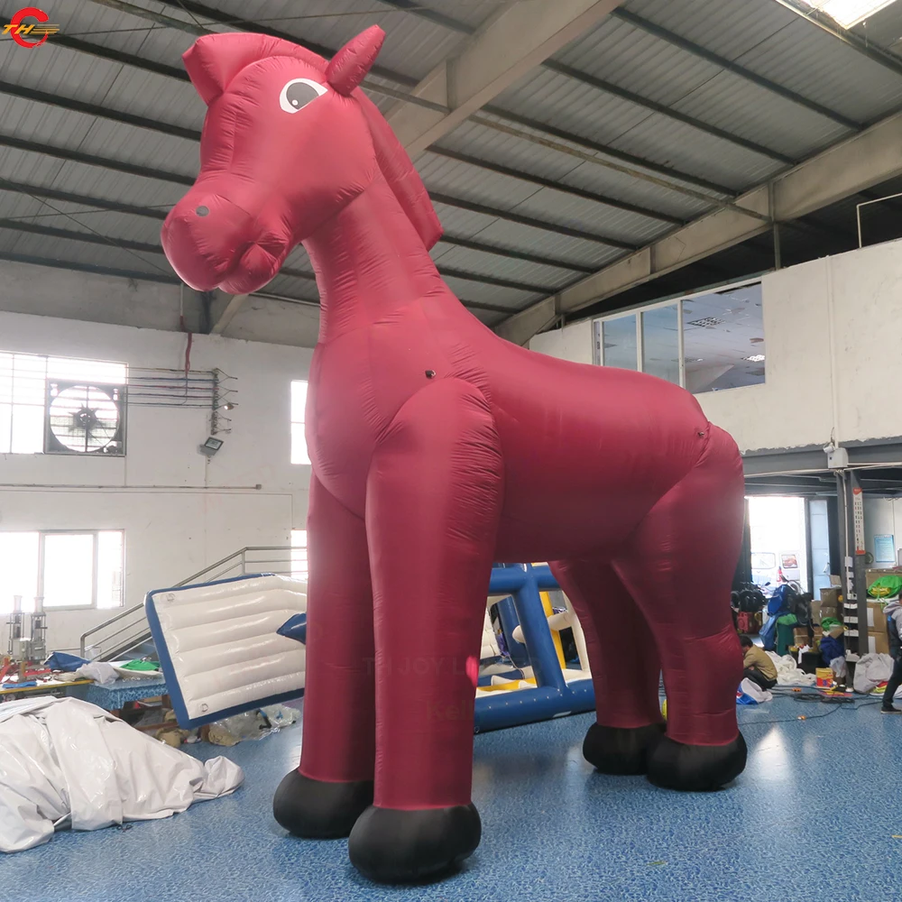

Free Door Shipping 5mH Giant Inflatable Red Horse Cartoon Inflatable Horse Animal Replica Balloon for Advertising Decoration