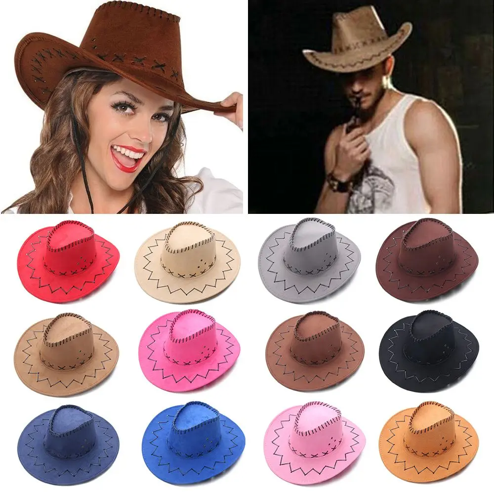 FashionVintageWesternStyleSuedeCowboyHatUnisexWideBrimPanama
