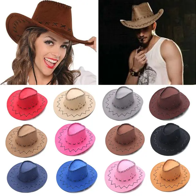  - Fashion Vintage Western Style Suede Cowboy Hat Unisex Wide Brim Panama Jazz Hat Outback Hat Streetwear Fancy Dress Accessory
