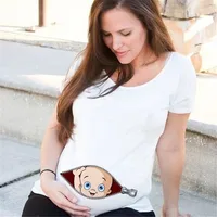 Summer Fashion Pregnant Woman Clothes Maternity Baby Peeking Sweatshirt Funny Zip Print O-Neck Hot Sale Pregnancy Tops Outfits 2