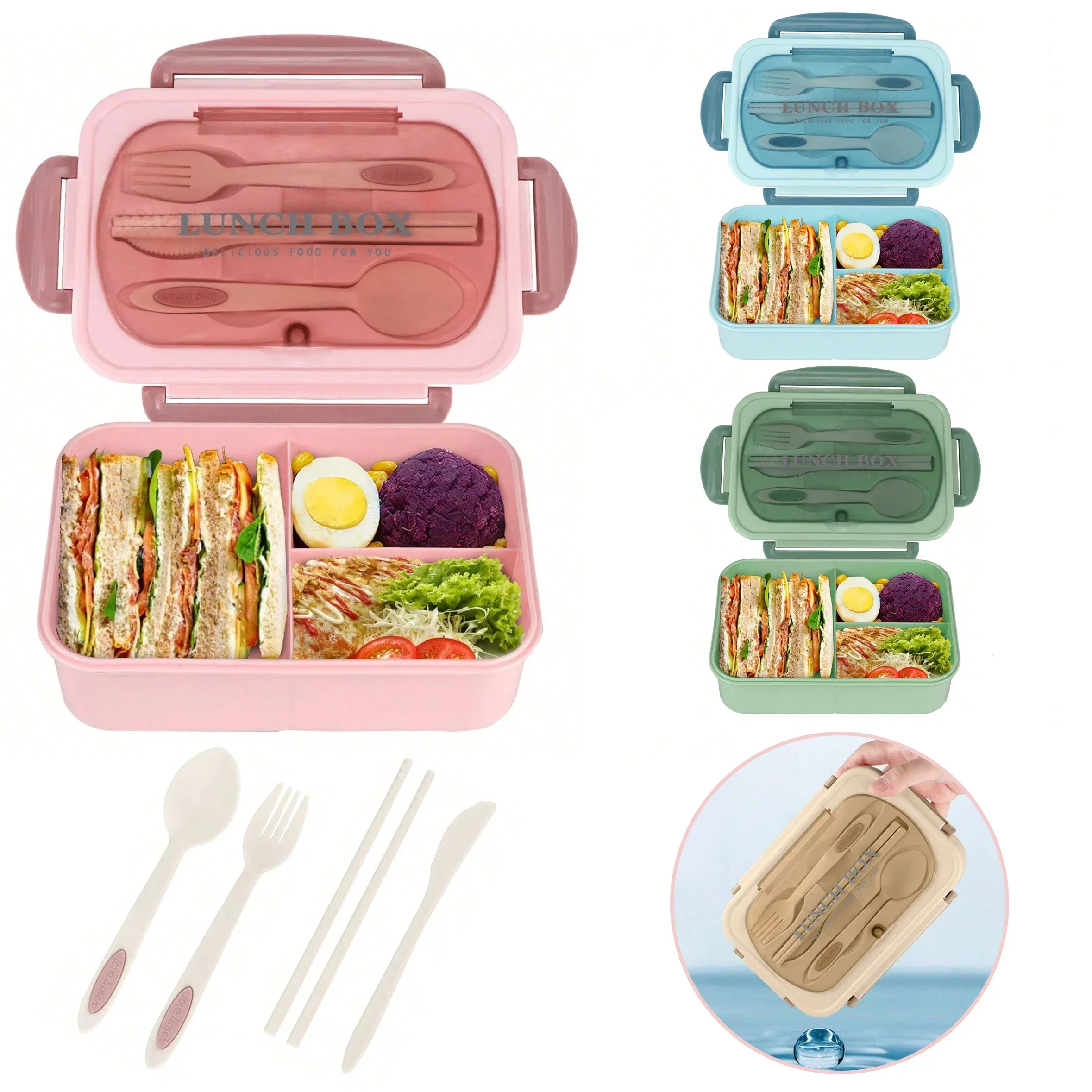 Boîte à Bento Market World 4 Compartiments Rouge - Avec Couvercle Et Cuillère