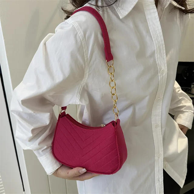 Mini Shoulder Bags for Women Fashion Felt Women's Bag Design Advanced Underarm Handbags Beautiful Purses Crescent SaddleBag 2024 3