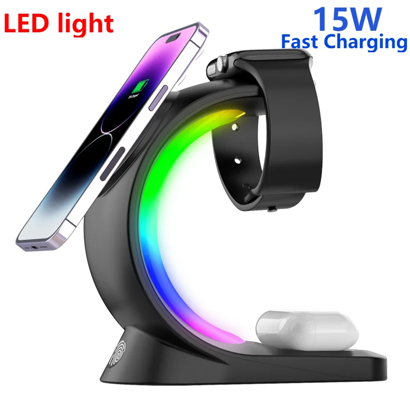 

4 в 1 Беспроводное зарядное устройство для Magsafe Магнитная подставка для быстрой зарядки для iPhone 14 13 12 Pro Max док-станция для Airpods iWatch