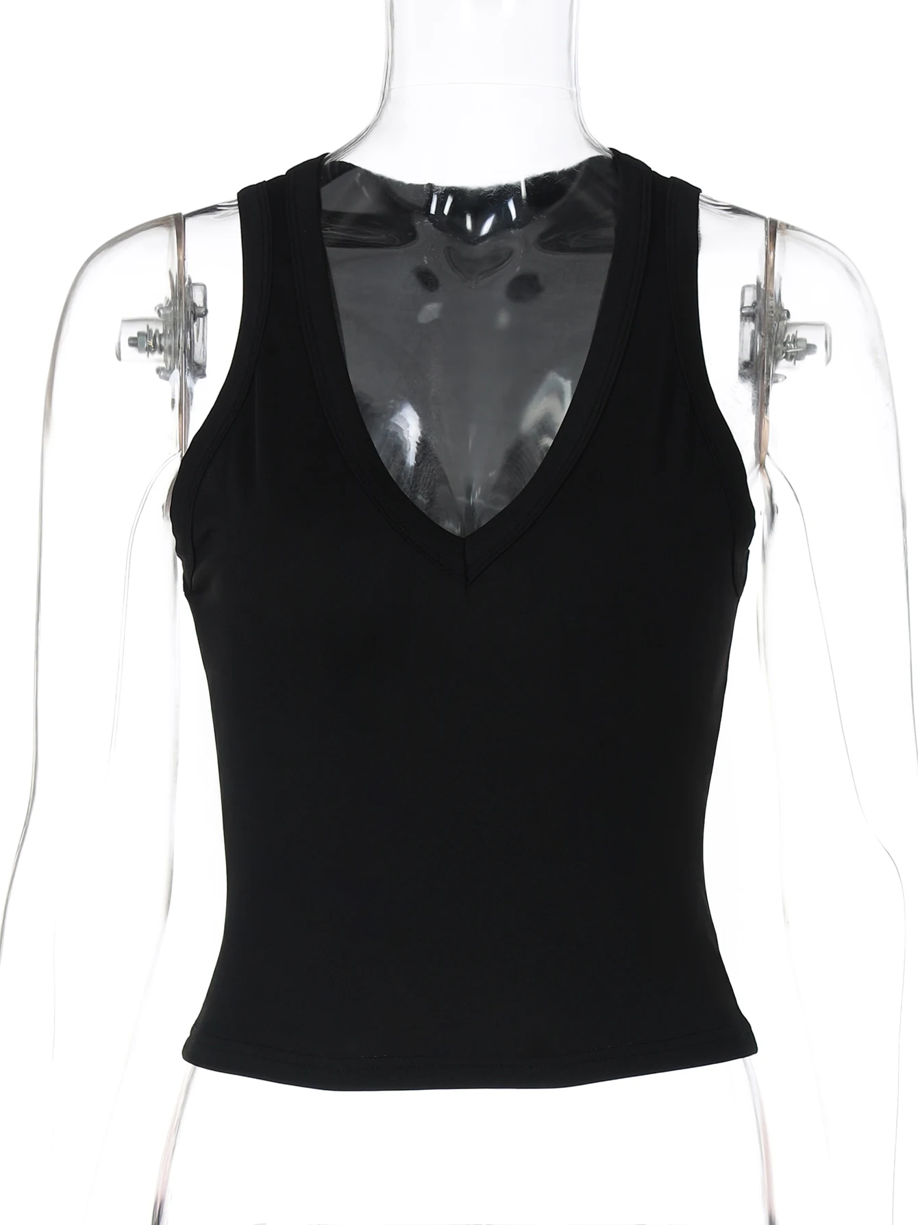Hugcitar 2025 Solid V Neck Straps Sexy Slim Crop Tank Top Summer Women Casual Clothes Streetwear Beach Vacation Fitness Yoga 6