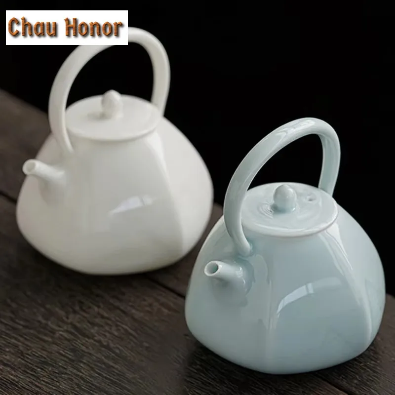 260ml Japanese Style High White Porcelain Loop-handled Hanging Beam Pot Handmade Household Simple Filter Tea Maker Accessories