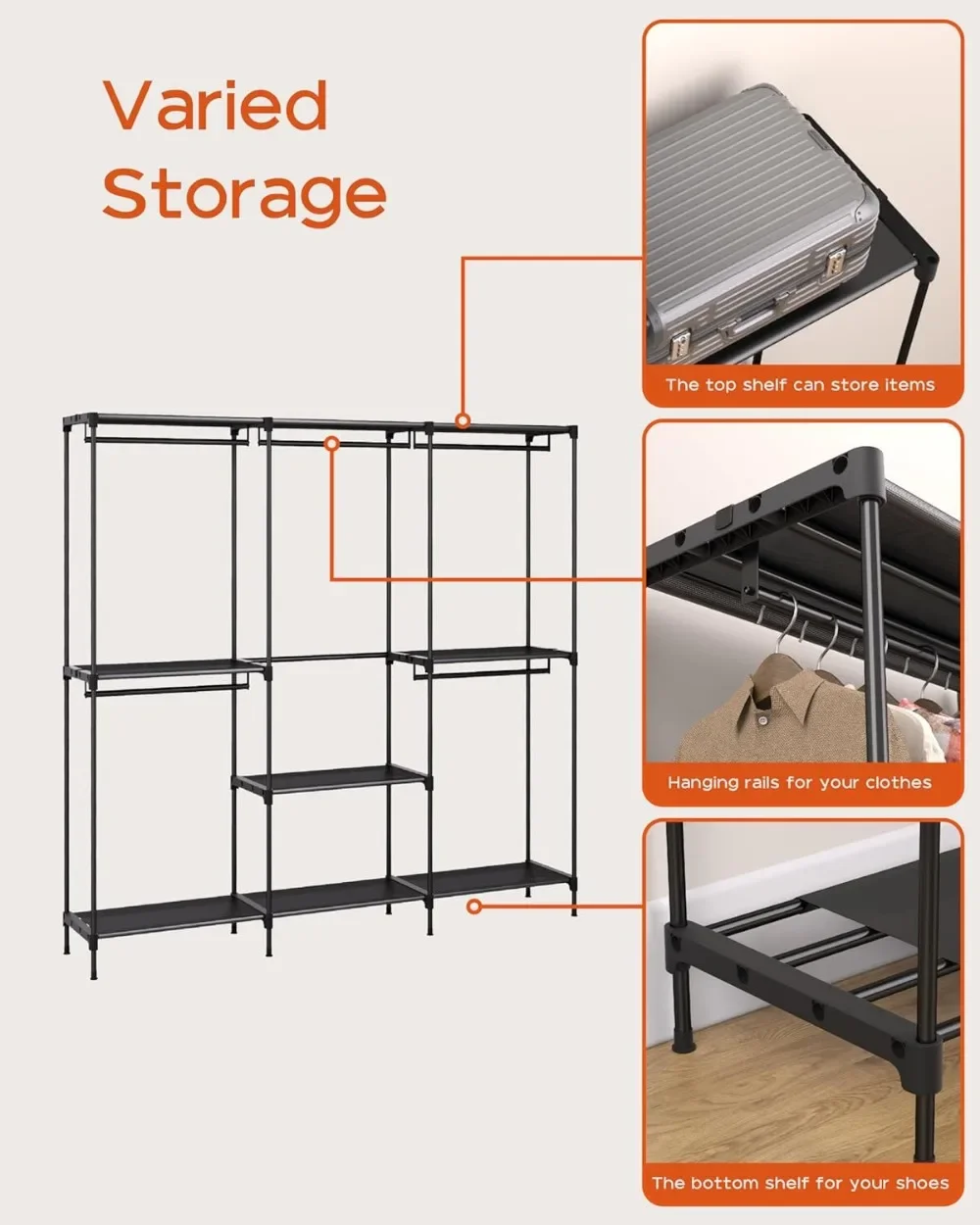 Clothes Rack, Portable Closet, 80.7 Inch Extra Large Capacity Wardrobe Closet, Clothes Storage Organizer with Shelves 5