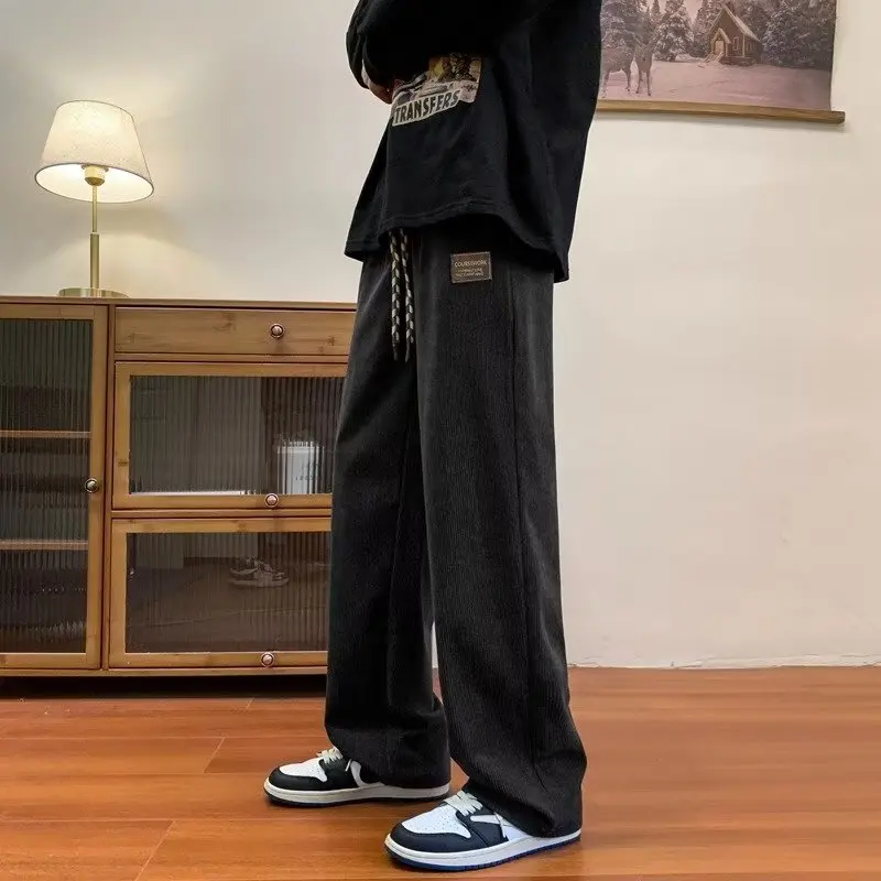Men Wide Leg Pants American y2k vintage Casual Straight Autumn Korean Fashion Corduroy