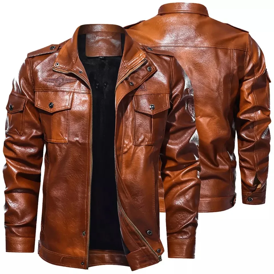 

2023 Men's Classical Motocycle Jacket Winter Fleece Thick Men Leather Jacket Motor Autumn Zipper Jacket Male Biker Coat Size 5XL