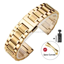 Premium Curved End Solid Stainless Steel Watch Strap with Butterfly Clasp - 19mm (Gold)