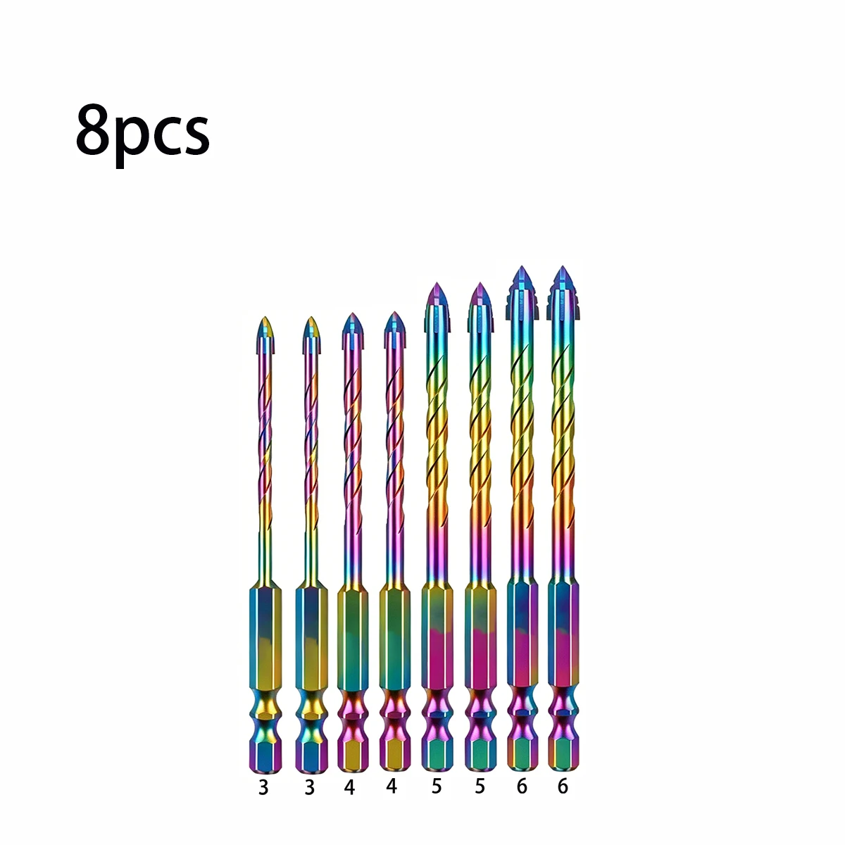 Four-Edge Serrated Multipurpose Drill Bits Set, Hex Shank, for Tile, Marble, Glass, Brick, Concrete, and Wood