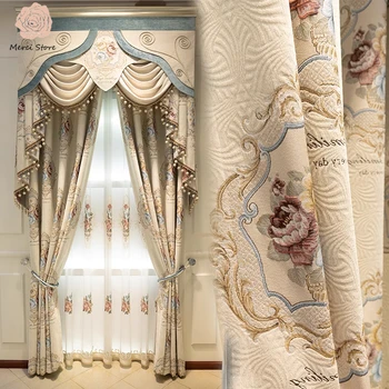 Luxury European Chenille Curtains for Living Dining Room Bedroom Villa High End Thickened Blackout Drapes American French Style