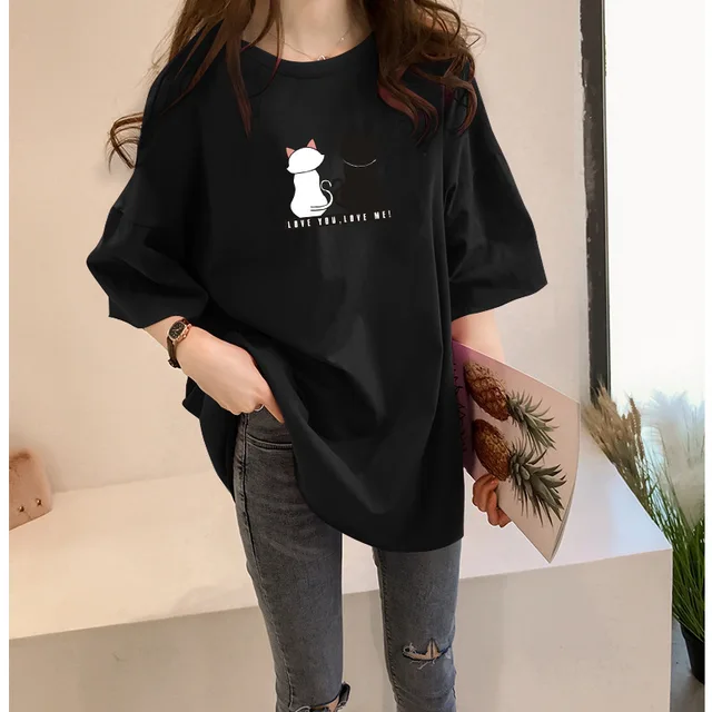Short Sleeve T-shirt Women's Summer 2022 New Loose Korean Round Neck Print  With Medium And Long Bottoms - T-shirts - AliExpress