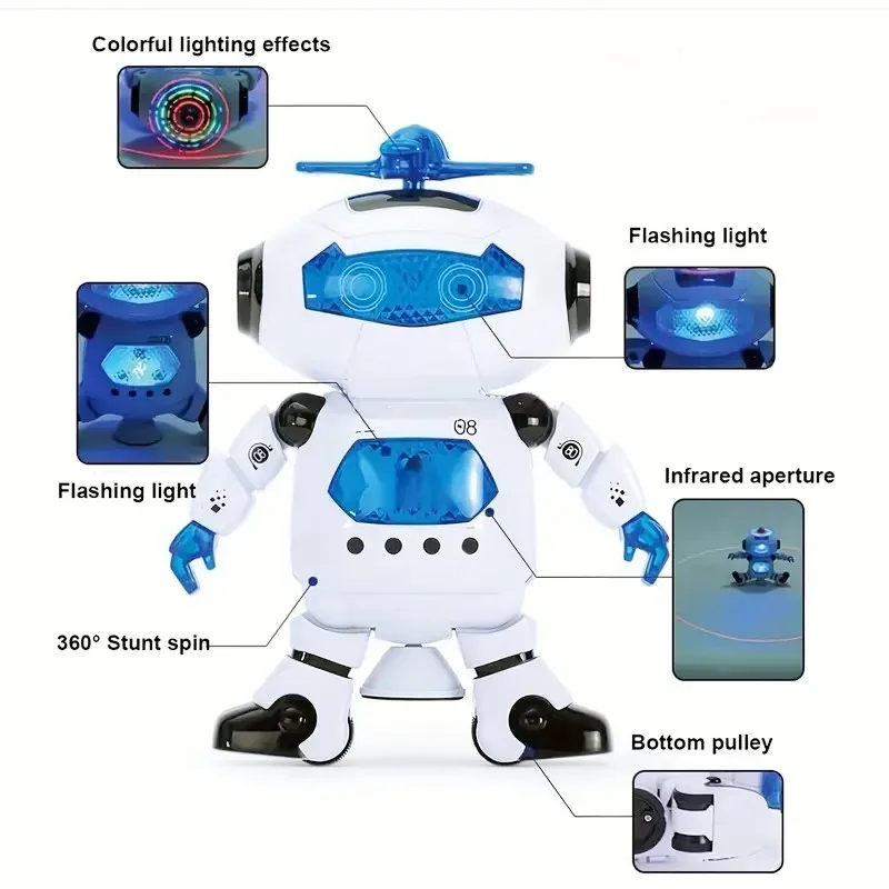 Robot Dance Toys Kids Robot Rotating Dance Toys With Music LED Light Electronic Walking Toys for Boys Girls Birthday Christmas Gift