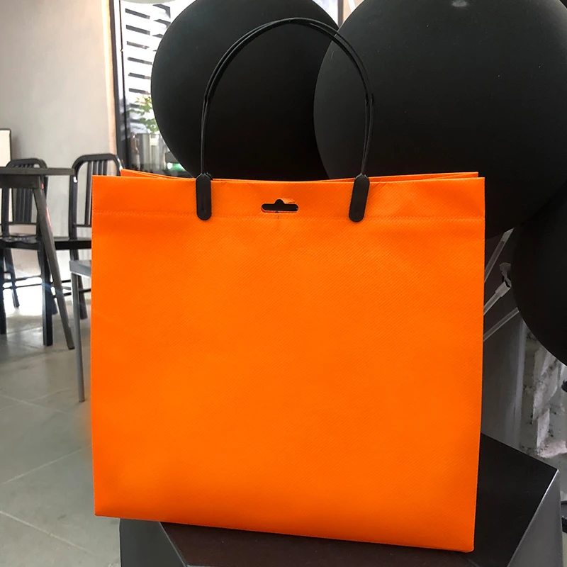 StoBag 10pcs Orange Non-woven Tote Bags Shopping Fabric Woman Fashion Eco Storage Reusable Large Pouches Custom Logo(Extra Fee) 4