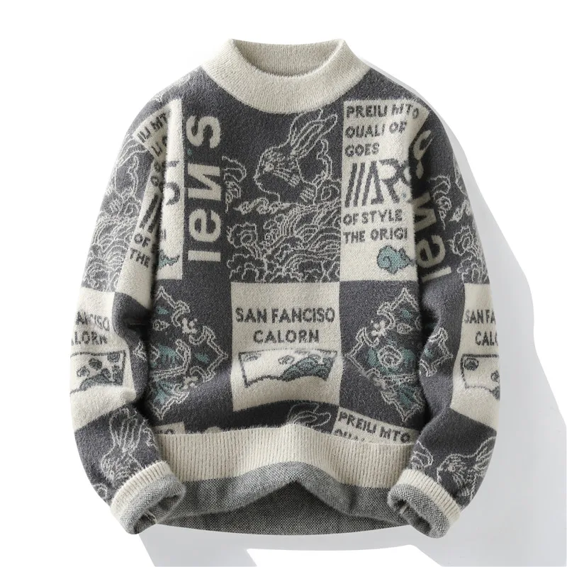 Retro Cotton Print Eye Graphic American Pullover Sweater Style Hip Hop For Men main image 0