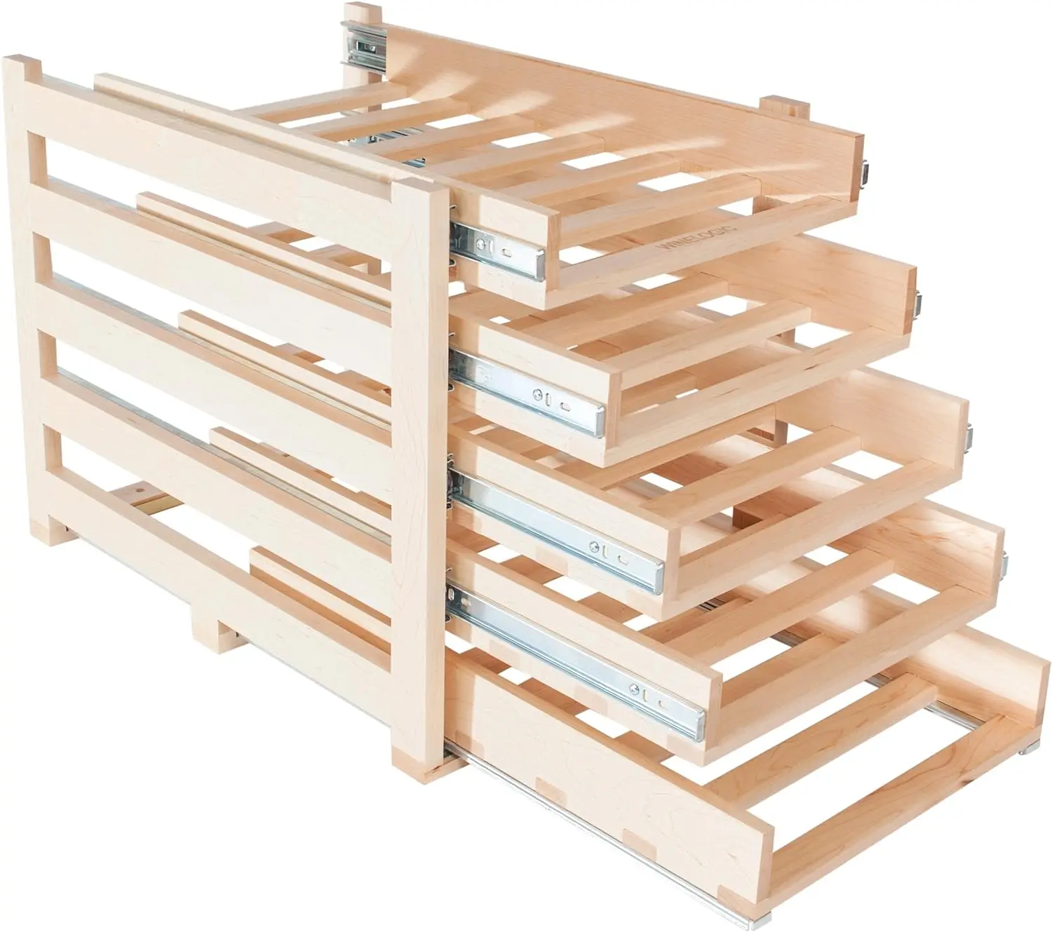 In-Cabinet Sliding Tray Wine Rack 30-Bottle, Solid Maple Wood Unstained with Clear Satin Lacquer Finish Large storage space