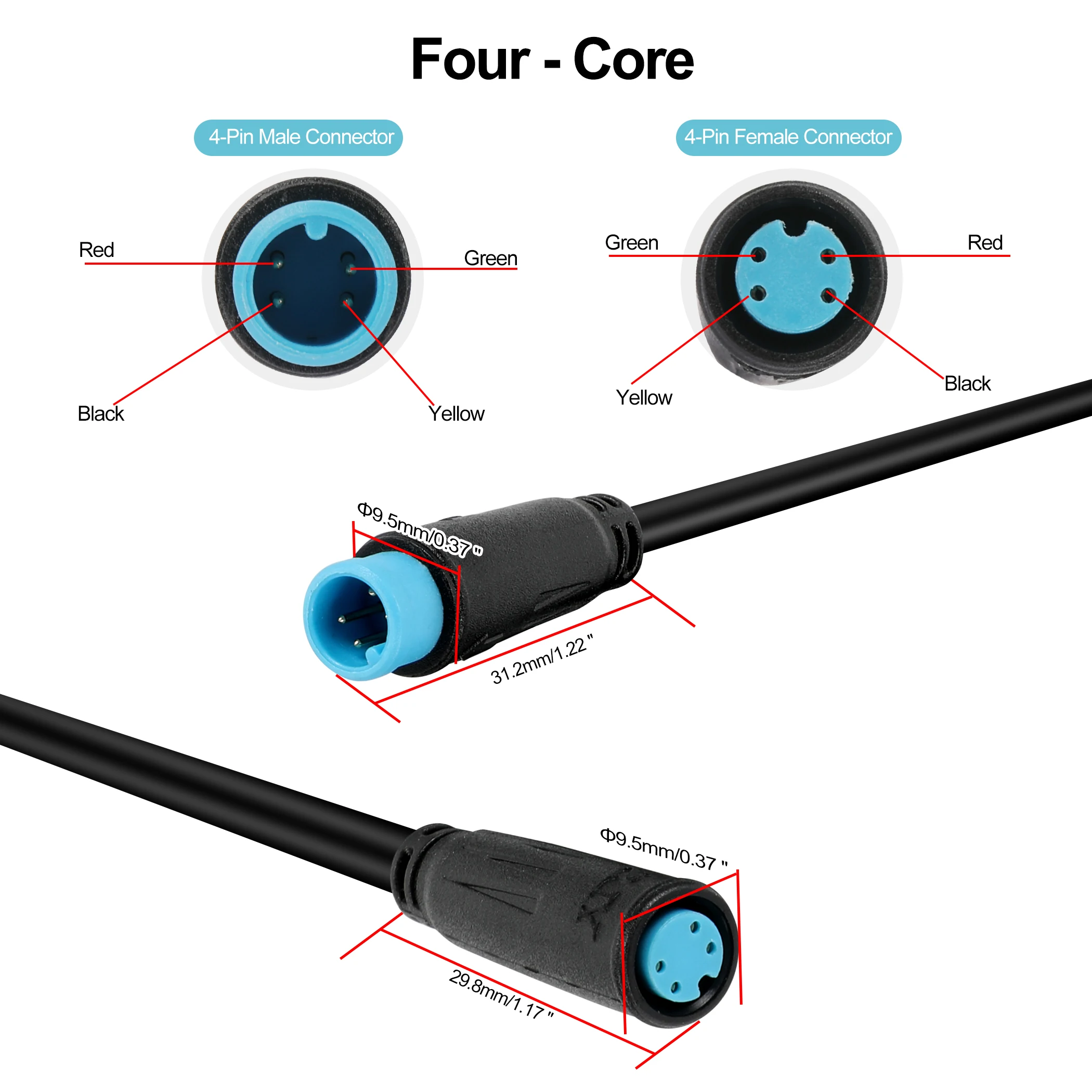 E-Bike Y-Splitter-Kabel, 1 Stück, 20 cm, 2/3/4/5/6-polig für Bremssignalsensor, elektrischer Fahrrad-Stoßverbindungsstecker, M8 Julet wasserdicht – Detail 3