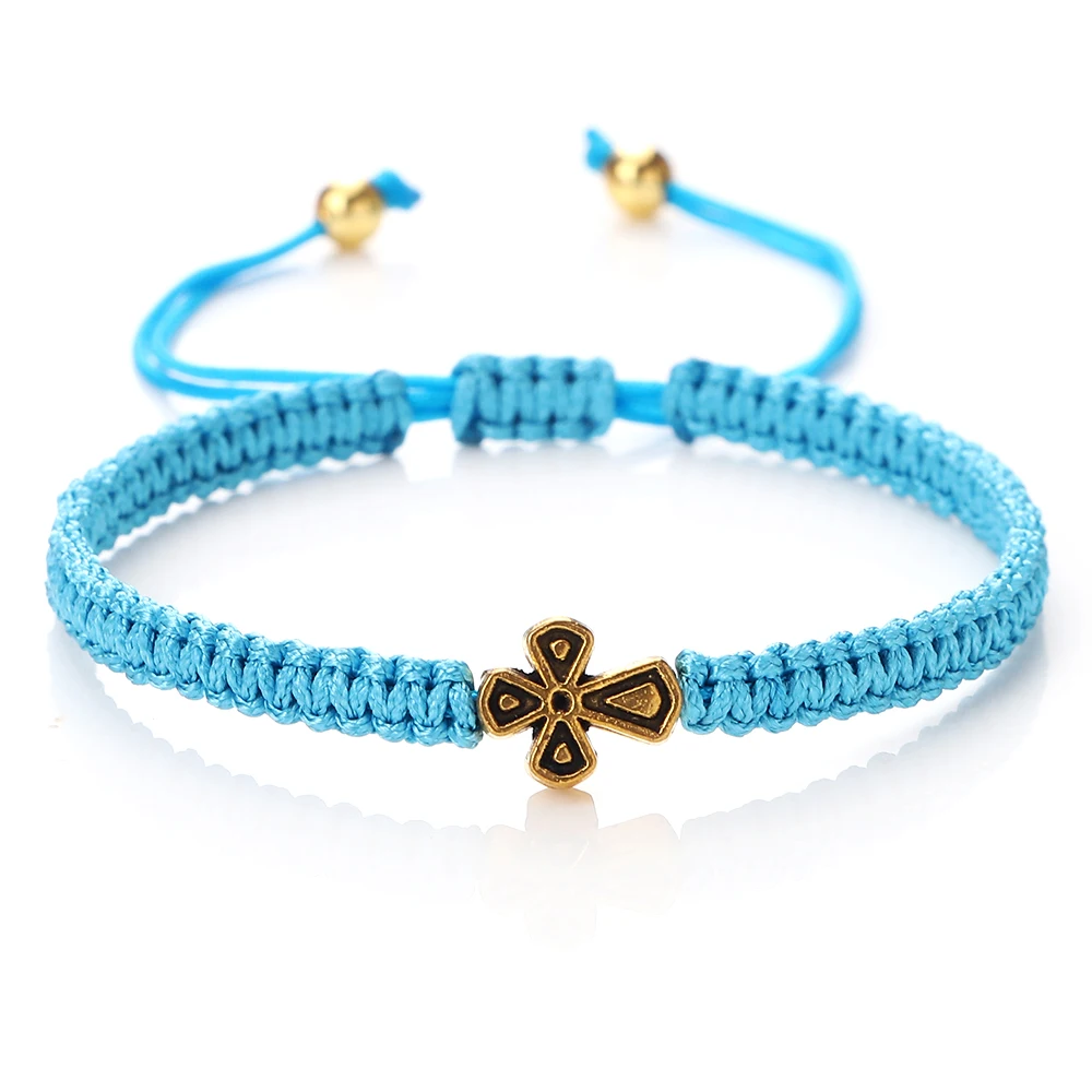 Sideways Cross Bracelet – Adjustable Braided Rope Cuff With Gold/Silver Stainless Steel Cross - View #4