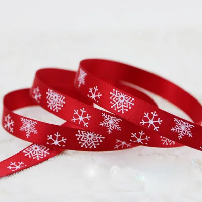 Satin Ribbons 2 Meters 3/8'' (10mm) White Red Green Satin Ribbons Santa Claus Snow Printed Christmas Decoration Wedding Gift Wrapping