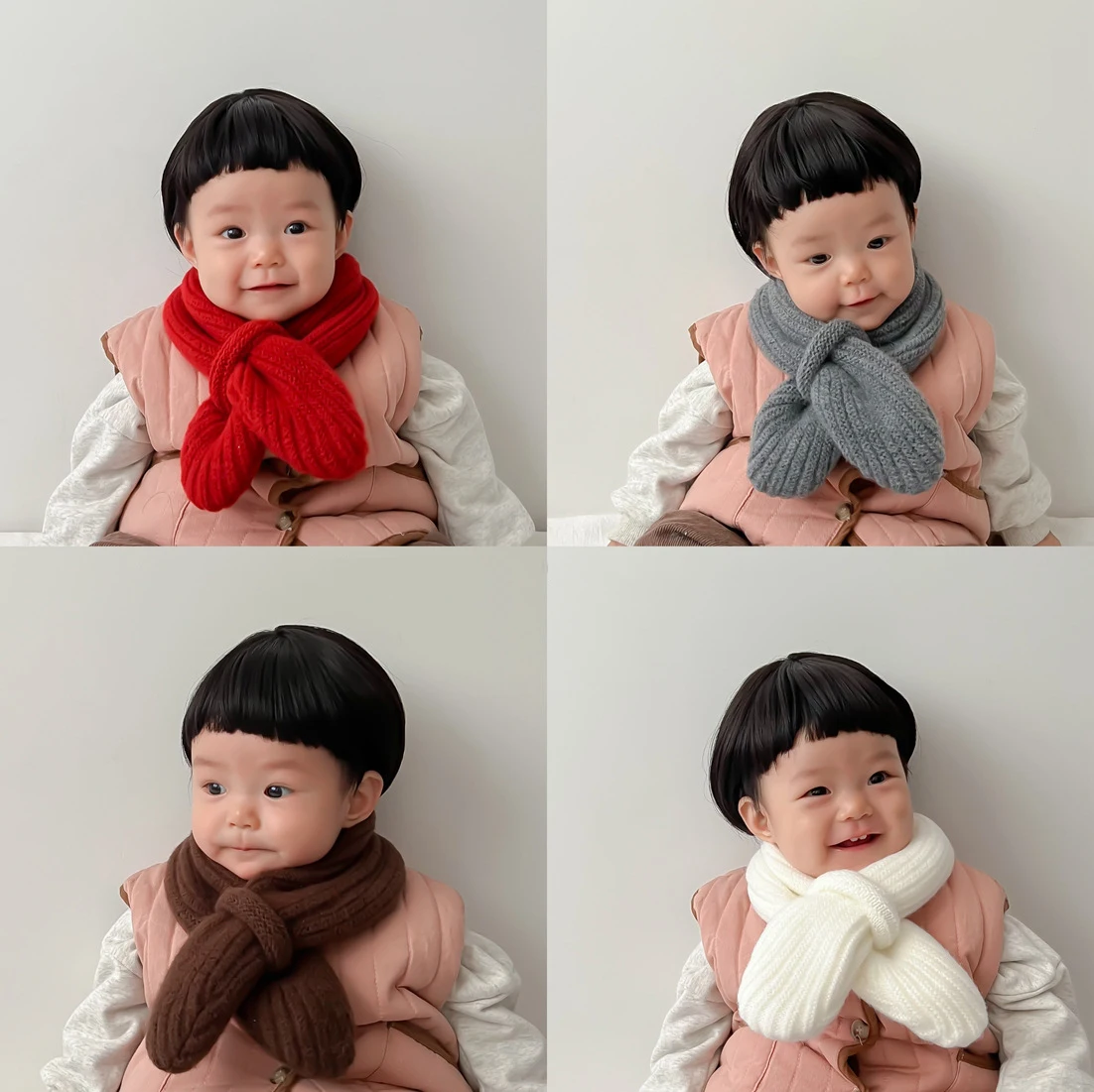 용 캔디 컬러 베이비 니트 스카프, 가을 겨울 따뜻한 스카프, 소년 소녀, 한국 인스, 어린이 크로스 네커치프
